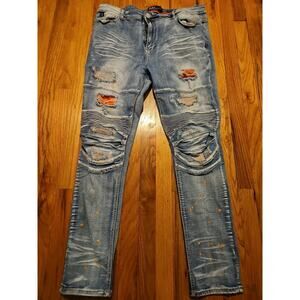 Switch Premium Denim Men’s Jeans 40x32 Moto Distressed Paint Slim Taper Skinny